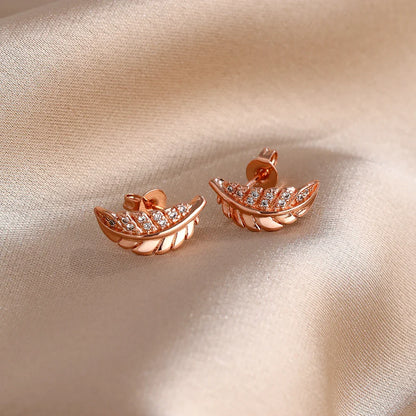 2026 New Fashion Hoop Earrings Set for Women | Ginkgo Leaf Enamel Flower Stud, Cute Crown Heart Zircon Earrings
