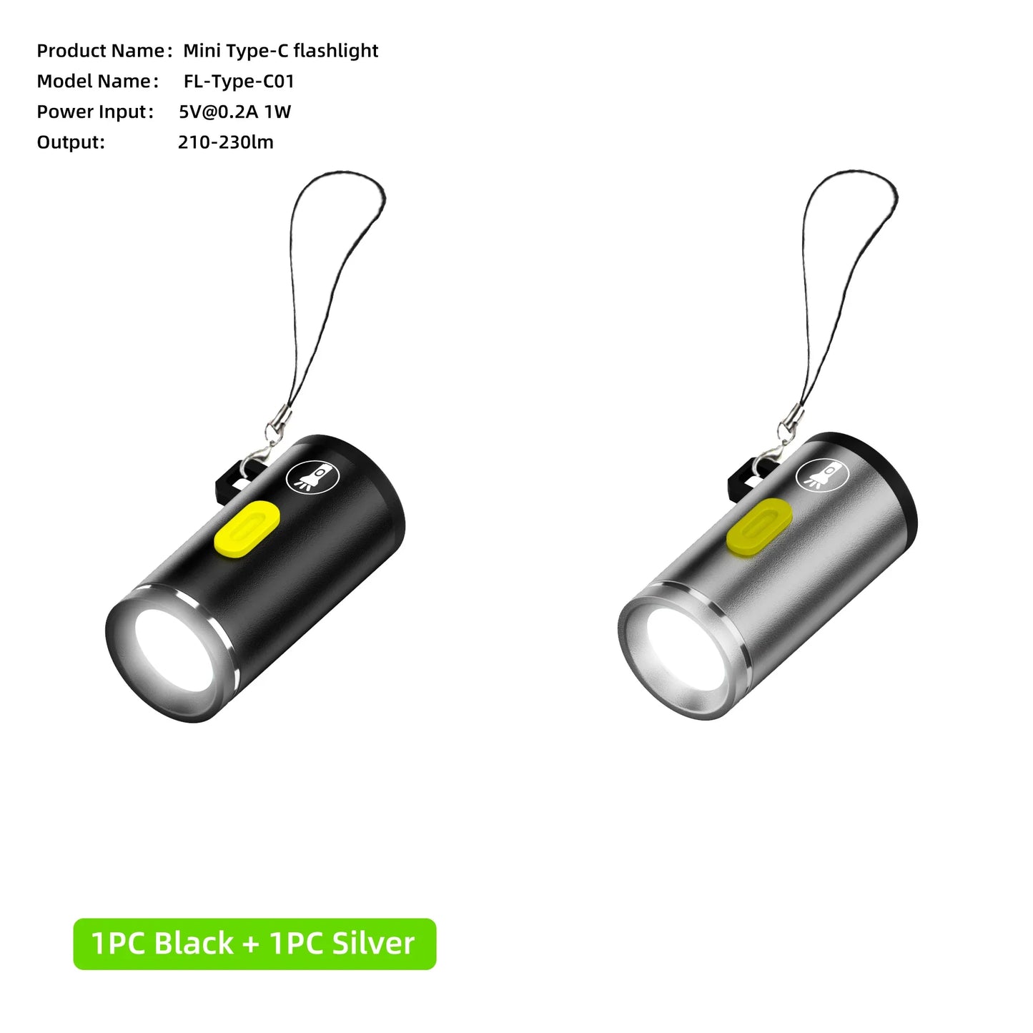 Mini Type-C LED Flashlight | Rechargeable Portable Keychain Light