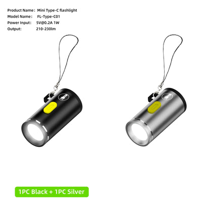 Mini Type-C LED Flashlight | Rechargeable Portable Keychain Light