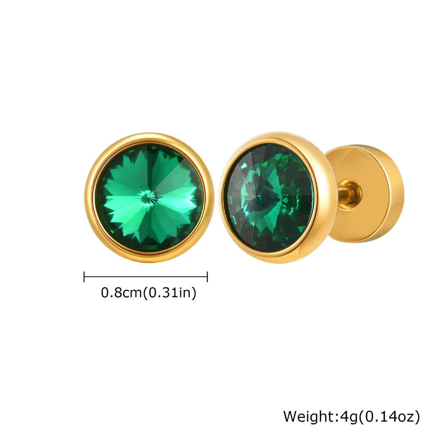 8mm Stainless Steel Screw Back Earrings for Men | Faceted Zircon Studs