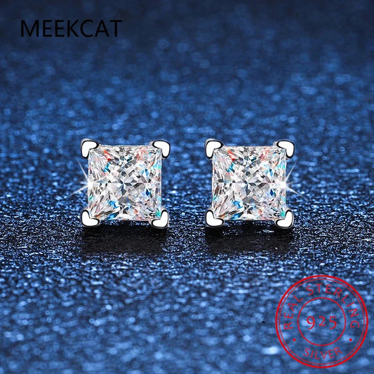 1ct D Color Moissanite Square Stud Earrings | Luxury 925 Sterling Silver Jewelry Gift
