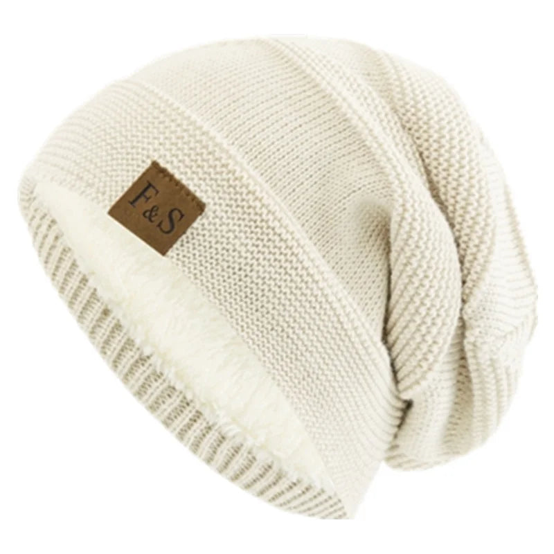 Unisex Slouchy Fur-Lined Winter Beanie Warm Knit Hat for Men & Women