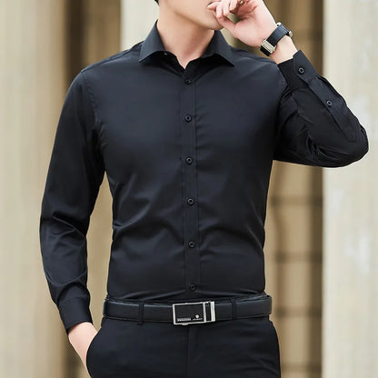 Plus Size Men’s Long Sleeve Business Shirt - Slim Fit Solid White Dress Shirt Sizes M–8XL