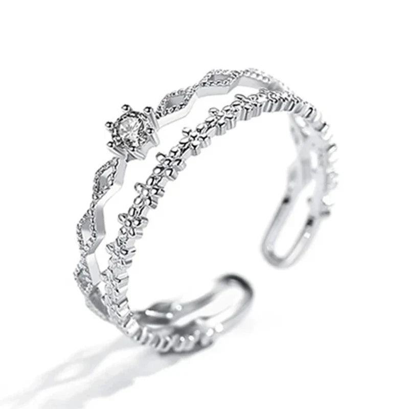 VENTFILLE 925 Sterling Silver Flower Lace Ring | Korean Fashion Adjustable CZ Ring
