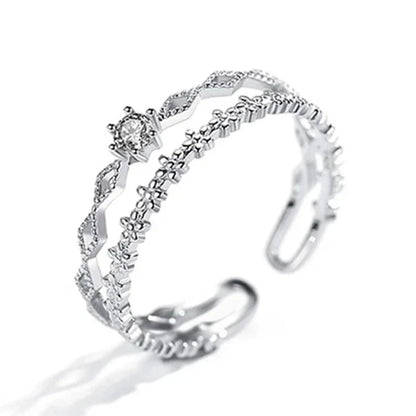VENTFILLE 925 Sterling Silver Flower Lace Ring | Korean Fashion Adjustable CZ Ring