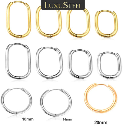 Stainless Steel Hoop Earrings for Women | Hypoallergenic Round Hinged Hoops - 12/14/16mm