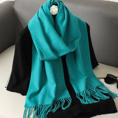 62-Color Winter Cashmere Scarf – Warm Tassel Pashmina Wrap for Women