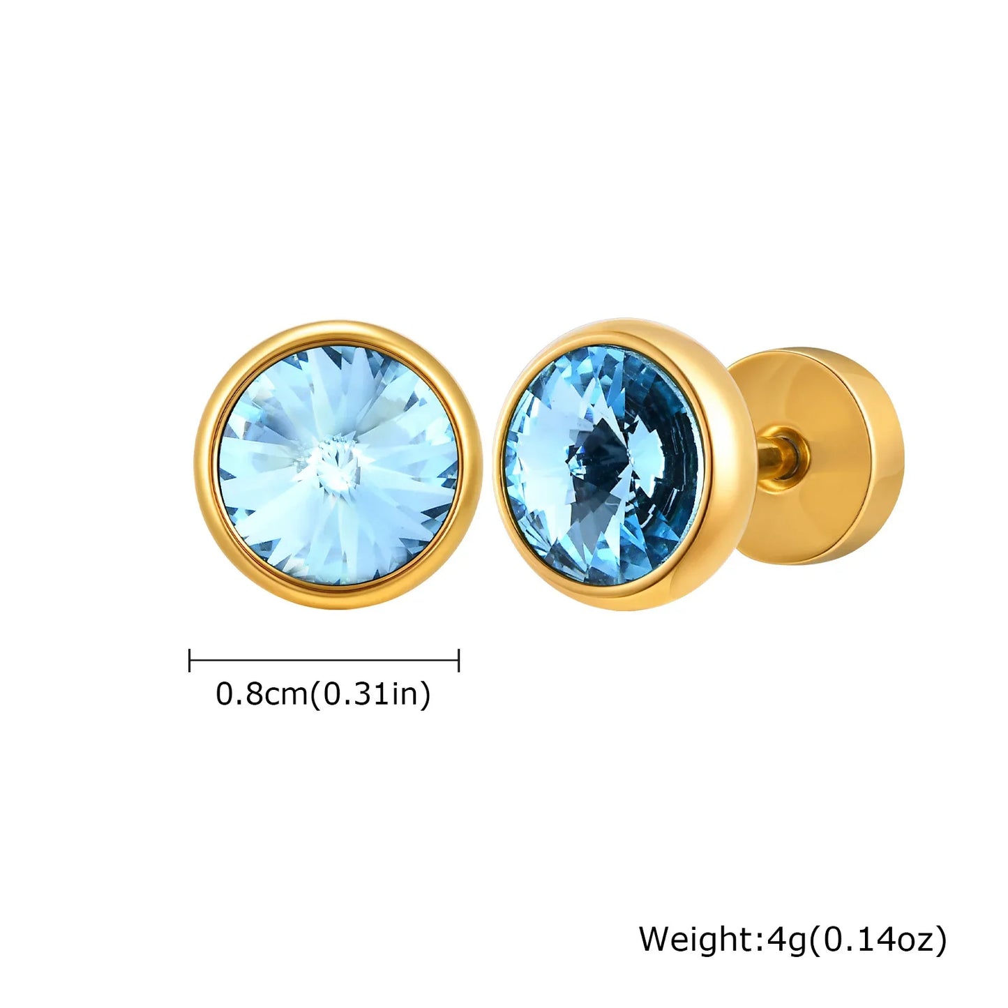 8mm Stainless Steel Screw Back Earrings for Men | Faceted Zircon Studs