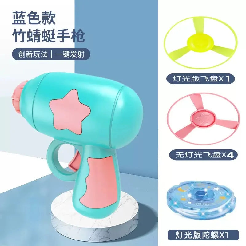 Glowing Bamboo Dragonfly Toy | Rotating Flash Frisbee with Shooting Gun