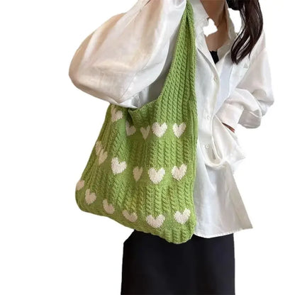 1pc Knitted Bag, Heart-shaped Tote Bag, Women's Diagonal Shoulder Bag, Fashionable and Personalized Woven Bag