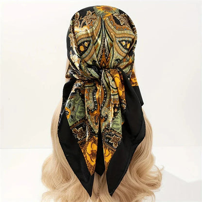 Satin Square Scarf – Elegant 2025 Print Hijab, Shawl & Hair Wrap