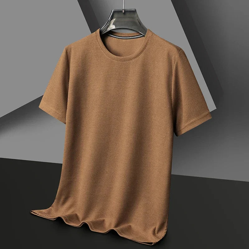 Men's Waffle Knit Short Sleeve Tee - Round Neck Casual Summer T-Shirt