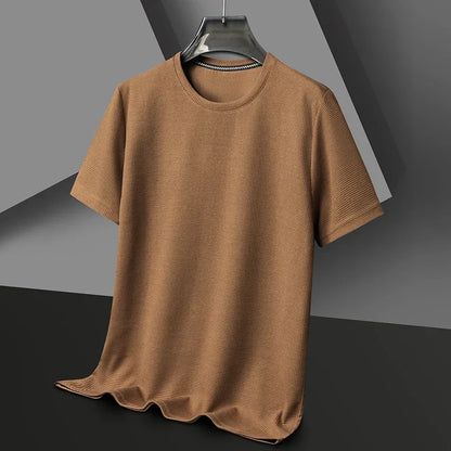 Men's Waffle Knit Short Sleeve Tee - Round Neck Casual Summer T-Shirt