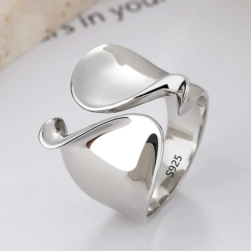 PANJBJ Real 925 Sterling Silver Retro Round Ring | Vintage Fine Jewelry for Women