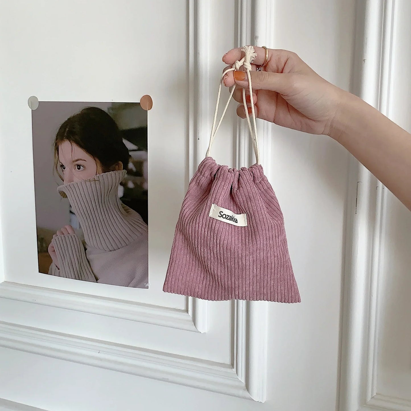 Small Corduroy Drawstring Pouch | Multi-Purpose Storage Bag for Women and Girls