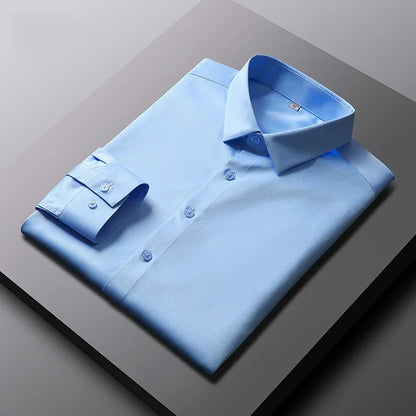 Men's Smart Casual Long Sleeve Button-Down Shirt, Knit Broadcloth Solid