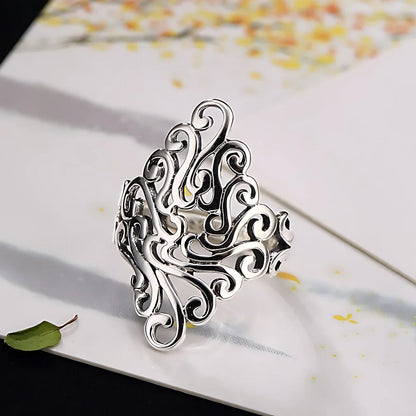 VENTFILLE 925 Sterling Silver Flower Ring | Hollow Out Retro Jewelry for Women