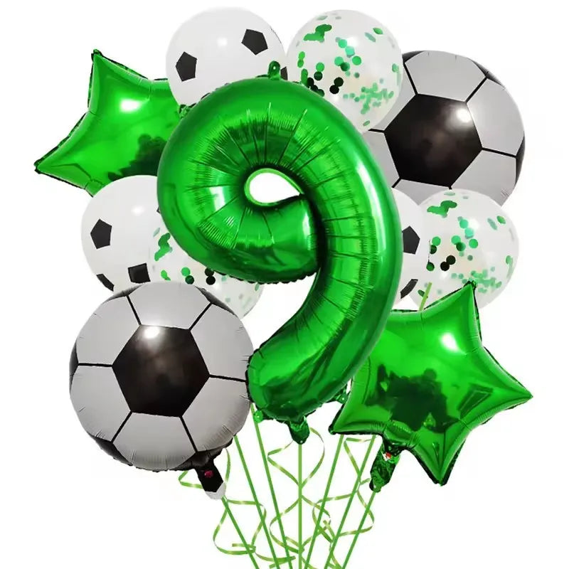 11pcs Football Foil Balloons Soccer Party Decorations | Green Number Ball Set