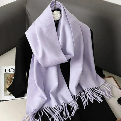 62-Color Winter Cashmere Scarf – Warm Tassel Pashmina Wrap for Women