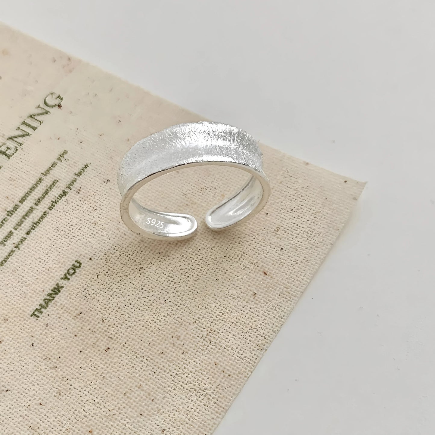 925 Sterling Silver Frosting Geometry Ring | Textured Wide Band for Women