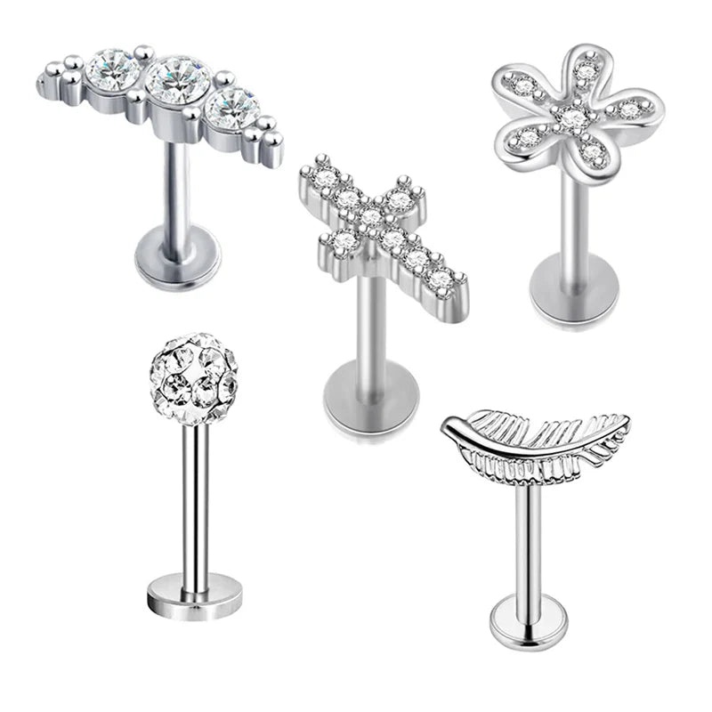 5pcs Mixed Heart Tragus Stud Earring Set | Cartilage Helix Lip Piercing Jewelry