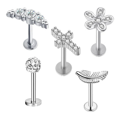 5pcs Mixed Heart Tragus Stud Earring Set | Cartilage Helix Lip Piercing Jewelry