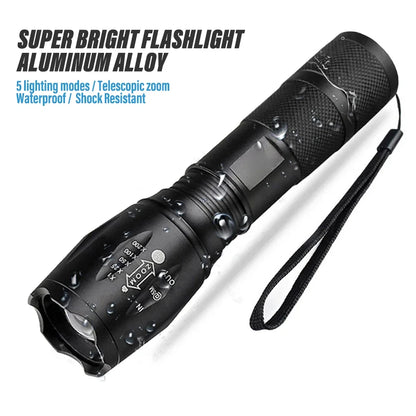 High Power LED Flashlight | Camping Torch with 5 Modes and Zoom