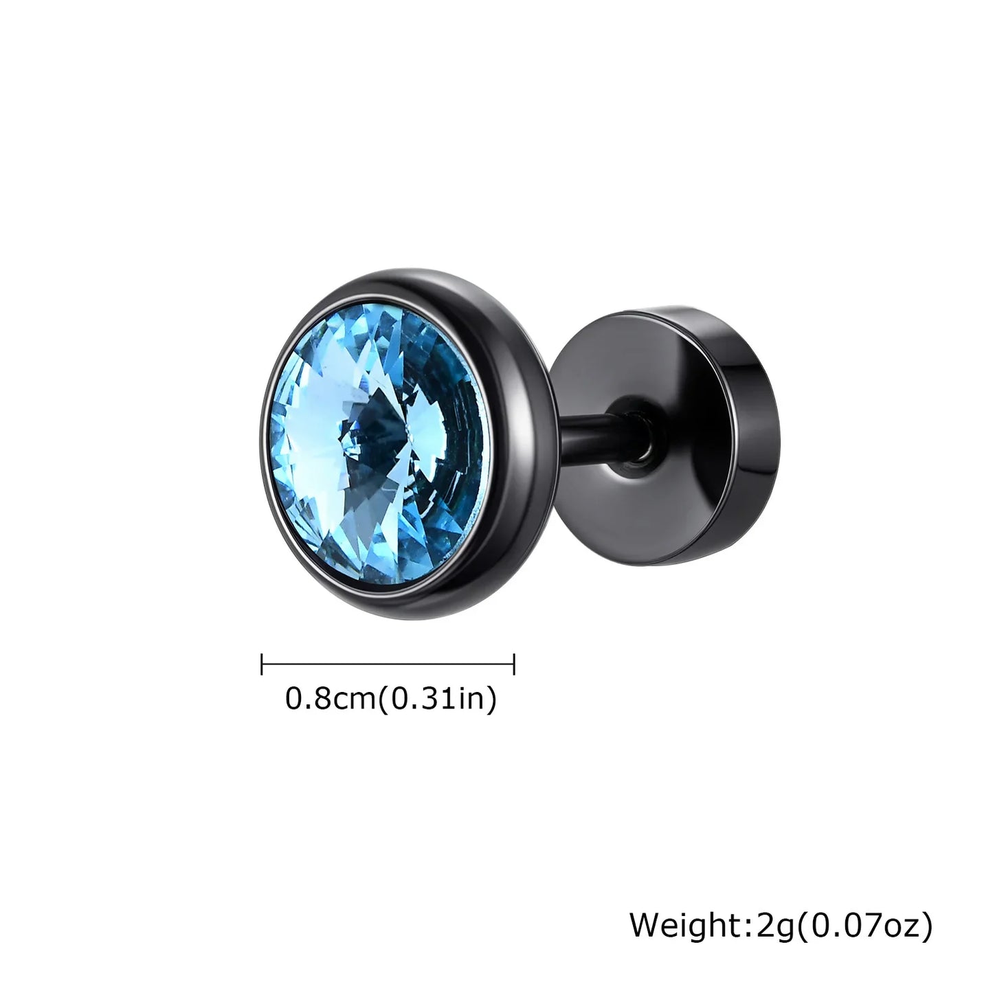 8mm Stainless Steel Screw Back Earrings for Men | Faceted Zircon Studs