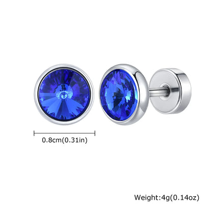 8mm Stainless Steel Screw Back Earrings for Men | Faceted Zircon Studs