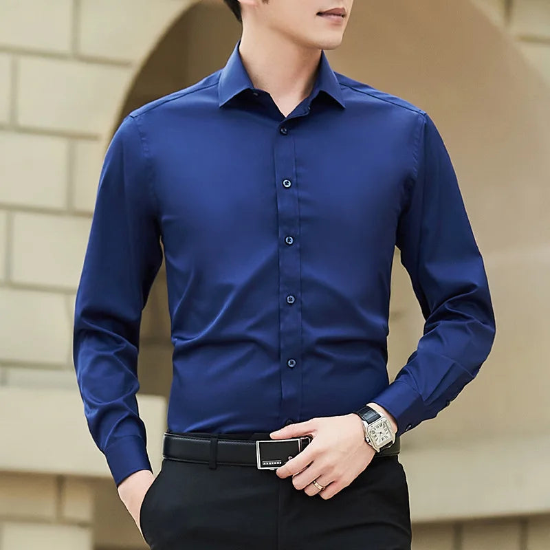 Plus Size Men’s Long Sleeve Business Shirt - Slim Fit Solid White Dress Shirt Sizes M–8XL