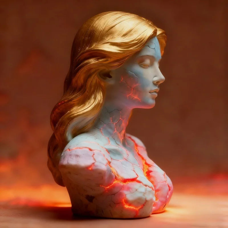 Blazing Maiden Figurine Broken Soul Red Flame Gothic Statue Dark Anime Girl Home Table Decor for Teens Women Halloween Gift