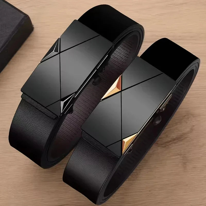 Men's Automatic Ratchet Belt - PU Leather 3.4 cm (1.34 in) Width, Business Casual Belt for Pants & Jeans, Ideal Gift