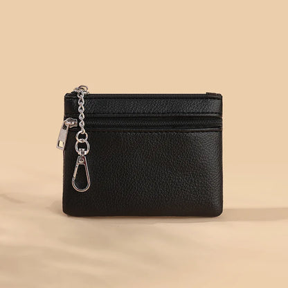 Mini Leather Card Holder Wallet | Compact Zipper Coin Purse for Women