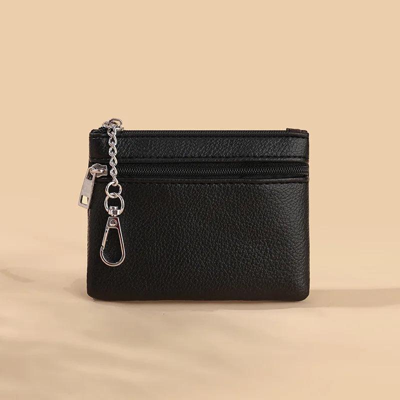 Mini Leather Card Wallet With Zipper | Compact Coin Purse for Women