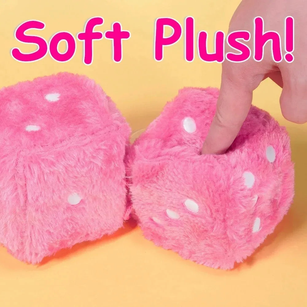 1 Fuzzy Plush Dice with Dots Retro Square Plush Hanging Mirror Fuzzy Dices Kid Toys for Pink Car Interior Ornament Decoration