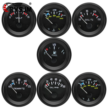 52MM Oil Pressure Gauge Water Temperature Oil Temp Voltmeter Fuel Level Meter with Bracket Pod Holder For 12V Universal Vehicle