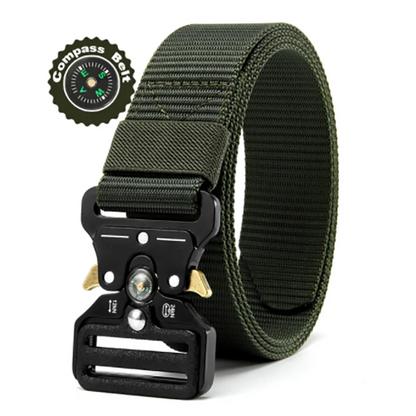 Unisex Tactical Nylon Canvas Belt with Compass, Durable Outdoor & Jeans Belt 1.5 in (3.8 cm) Wide