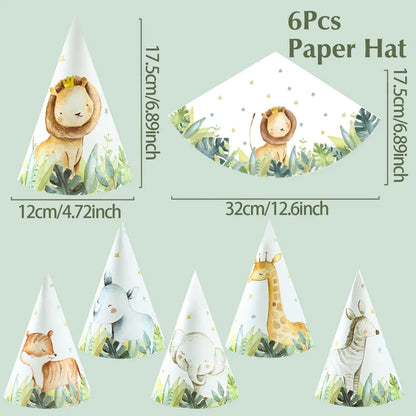 Jungle Animals Party Paper Hats Happy Birthday Party Decoration Kids Safari Animal Wild One Birthday Decor Supplies Baby Shower
