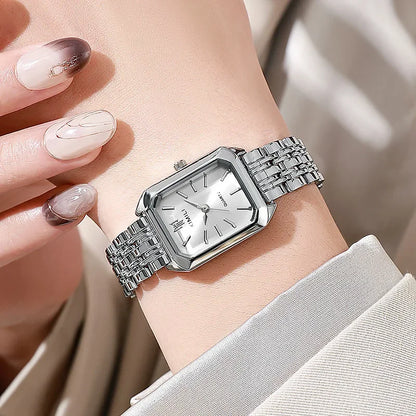Women's Quartz Watch Rectangle Dial | Fashion Casual Steel Strap Watch