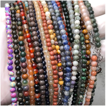Natural Stone Bead Adjustable Necklace | Agate Opal Tigers Eye Quartz Crystal Jewelry