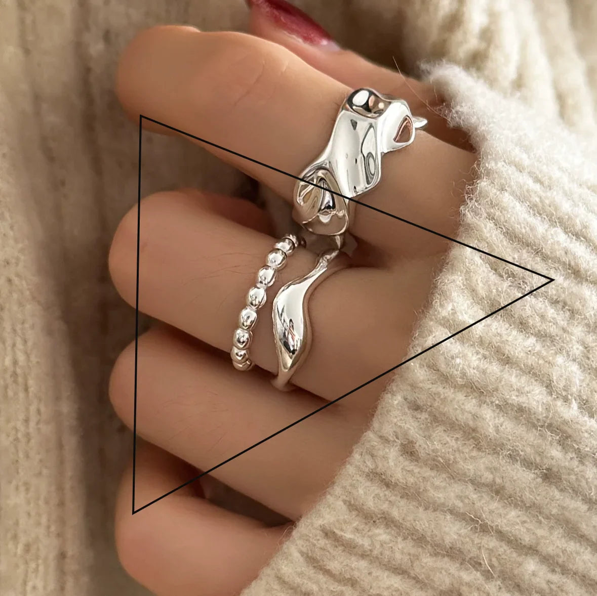 925 Sterling Silver Frosting Geometry Ring | Textured Wide Band for Women