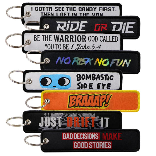 No Risk No Fun Embroidery Keychain | Motorcycle Key Fob Gift