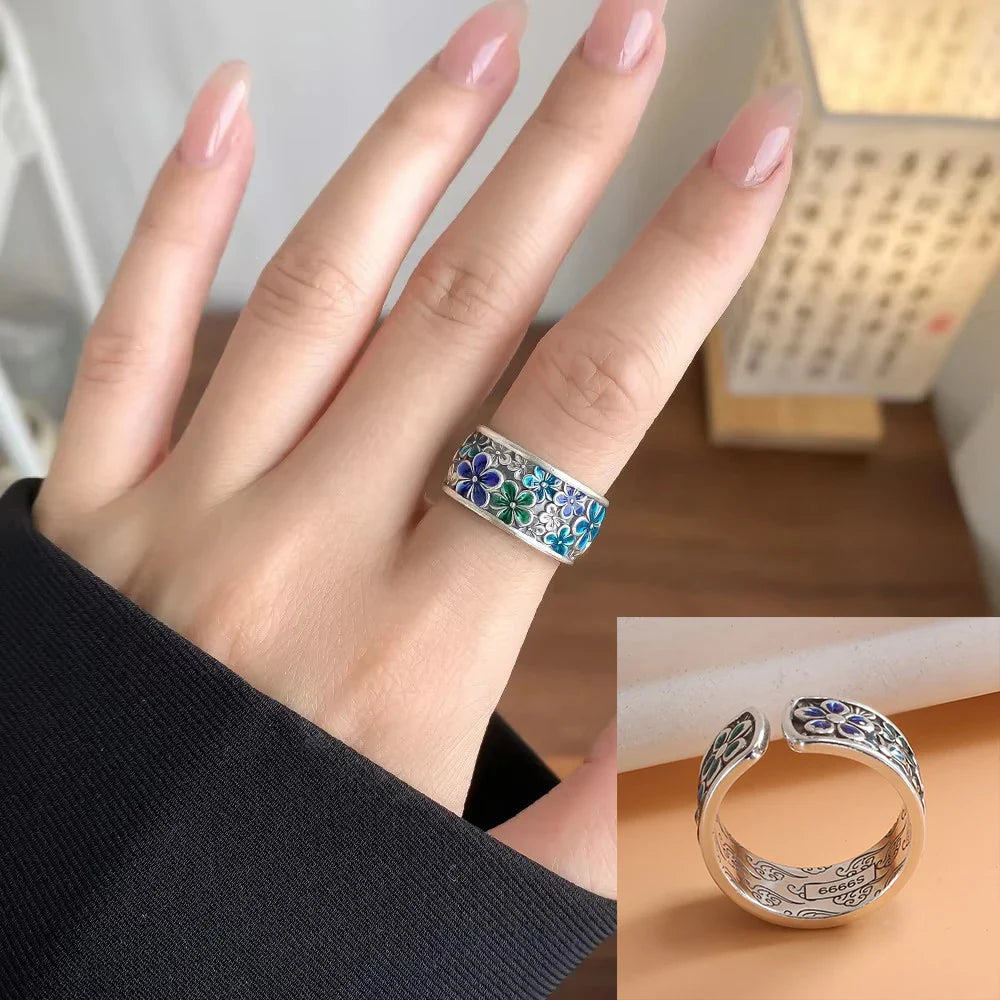 925 Sterling Silver Frosting Geometry Ring | Textured Wide Band for Women