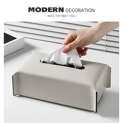 New Woven Tissue Box Leather Napkin Case Luxury Paper Cover Car Living Tissue Paper Holder Desktop Home Tabletop Decoration