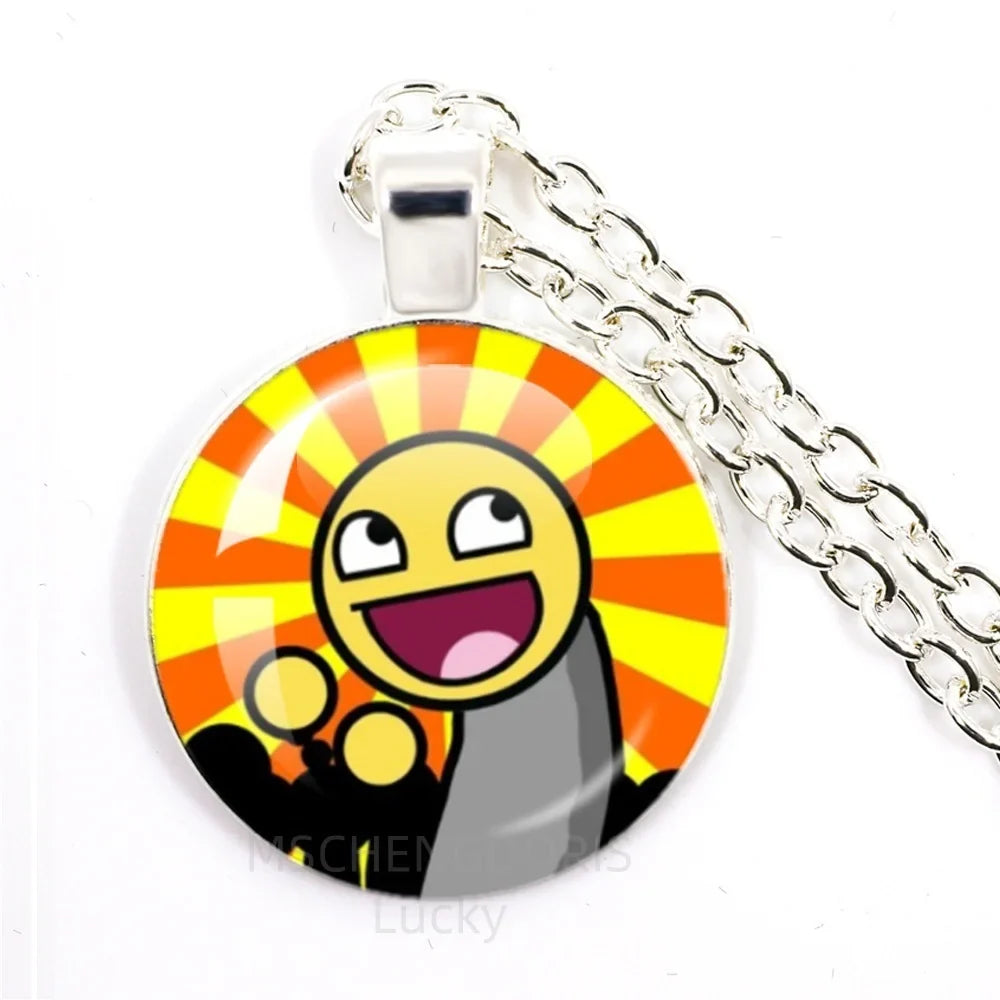 Funny Meme Cartoon Glass Pendant Necklace | Unisex Party Jewelry Gift