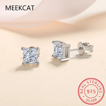 Princess Cut Moissanite Stud Earrings | VVS Simulated Diamond 925 Sterling Silver Jewelry