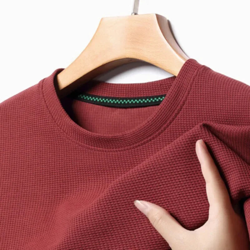 Men's Waffle Knit Short Sleeve Tee - Round Neck Casual Summer T-Shirt
