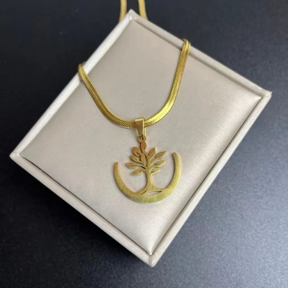 Tree of Life Pendant Necklace | Stainless Steel Snake Chain Choker for Men and Women