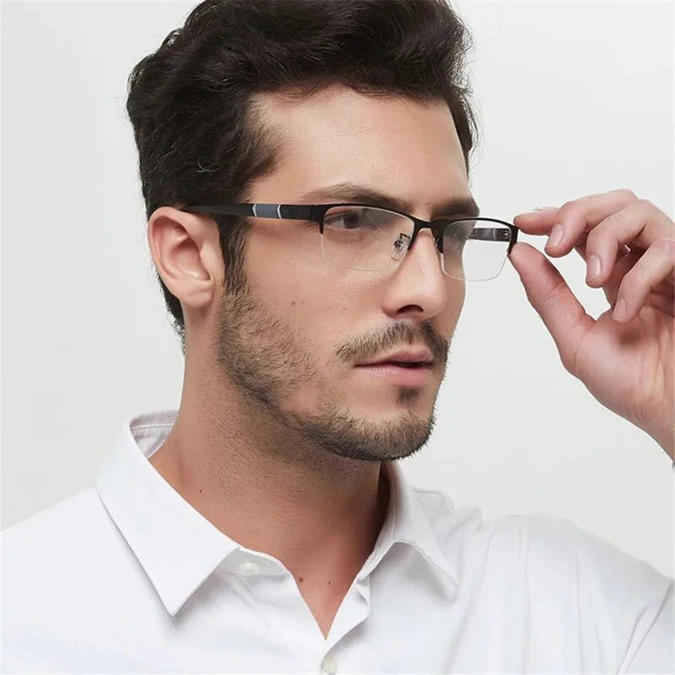 Unisex Half-Frame Reading Glasses - Metal Rectangle Readers for Presbyopia, +1.0 to +3.5 Diopters
