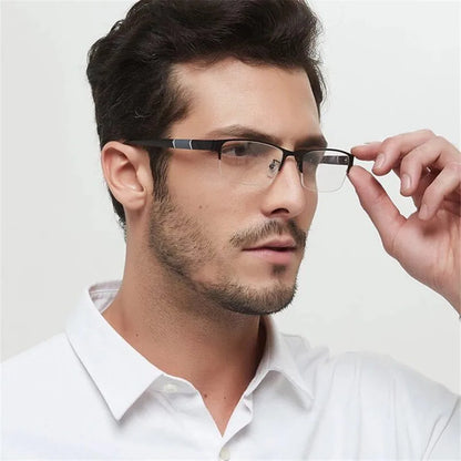 Unisex Half-Frame Reading Glasses - Metal Rectangle Readers for Presbyopia, +1.0 to +3.5 Diopters